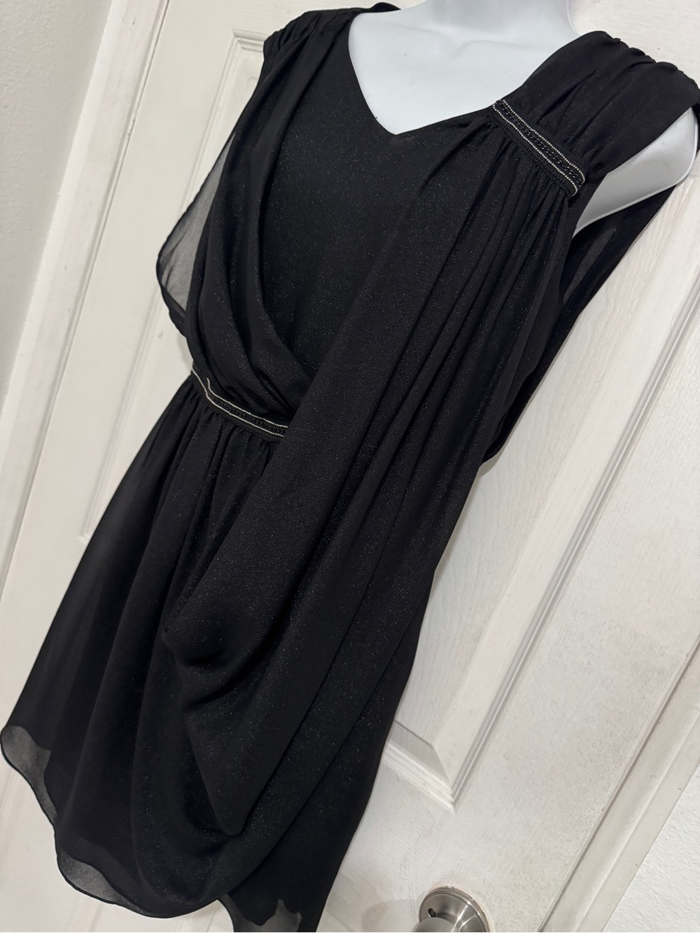 Black Sleeveless Mini Dress with Draped Overlay